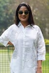 Shop_Linen Bloom_White 100% Linen Embroidered Flower Collar Shirt_at_Aza_Fashions