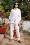 Buy_Linen Bloom_White 100% Linen Embroidered Scribble Collar Shirt_at_Aza_Fashions
