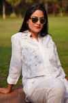 Shop_Linen Bloom_White 100% Linen Embroidered Scribble Collar Shirt_at_Aza_Fashions