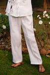 Shop_Linen Bloom_White 100% Linen Solid Pant _at_Aza_Fashions