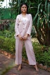 Buy_Linen Bloom_Pink 100% Linen Embroidered Dog And Cat Notched Lapel & Blazer_at_Aza_Fashions
