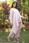 Buy_Linen Bloom_Pink 100% Linen Embroidered Flower Band Collar Garden Tunic _at_Aza_Fashions