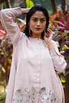 Linen Bloom_Pink 100% Linen Embroidered Flower Band Collar Garden Tunic _Online_at_Aza_Fashions