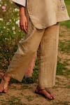 Shop_Linen Bloom_Brown 100% Linen Solid Plain Pant _at_Aza_Fashions