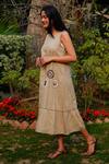 Buy_Linen Bloom_Brown 100% Linen Embroidered Flower Boat Dress _at_Aza_Fashions