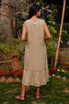 Linen Bloom_Brown 100% Linen Embroidered Flower Boat Dress _Online_at_Aza_Fashions