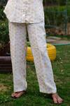 Shop_Linen Bloom_Yellow 100% Linen Printed Polka Dot Pant _at_Aza_Fashions