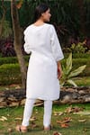Linen Bloom_White 100% Linen Embroidered Floral Round Tunic_Online_at_Aza_Fashions