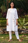 Buy_Linen Bloom_White 100% Linen Embroidered Floral Round Tunic_Online_at_Aza_Fashions