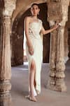 Buy_Kamaali Couture_Ivory Tulle Embroidered Pearl Asymmetric Cutwork Saree Gown _at_Aza_Fashions