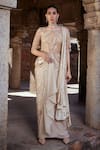 Buy_Kamaali Couture_Gold Glass Organza Embellished Sequin Round Elio Draped Saree Gown  _at_Aza_Fashions