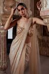 Kamaali Couture_Gold Tulle Elora Sequin And Embroidered Pre-draped Saree With Blouse  _Online_at_Aza_Fashions