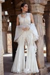 Buy_Kamaali Couture_Ivory Tulle Embellished Pearl Elaine Embroidered Tunic Sharara Set  _at_Aza_Fashions