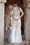 Shop_Kamaali Couture_Ivory Tulle Embellished Pearl Elaine Embroidered Tunic Sharara Set  _at_Aza_Fashions