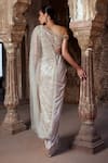 Shop_Kamaali Couture_Gold Shimmer Embroidered Pearl One-shoulder Champagne Saree Gown _at_Aza_Fashions