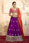 Buy_Preeti S Kapoor x AZA_Purple Blouse And Lehenga Dupion Embroidered Floral V Neck Gota Set _at_Aza_Fashions