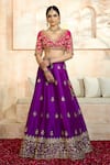 Preeti S Kapoor x AZA_Purple Blouse And Lehenga Dupion Embroidered Floral V Neck Gota Set _Online_at_Aza_Fashions