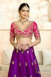 Buy_Preeti S Kapoor x AZA_Purple Blouse And Lehenga Dupion Embroidered Floral V Neck Gota Set _Online_at_Aza_Fashions