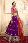 Shop_Preeti S Kapoor x AZA_Purple Blouse And Lehenga Dupion Embroidered Floral V Neck Gota Set _Online_at_Aza_Fashions