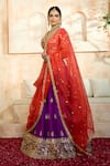 Buy_Preeti S Kapoor x AZA_Purple Blouse And Lehenga Dupion Embroidered Floral V Neck Gota Set 