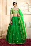 Buy_Preeti S Kapoor x AZA_Green Blouse And Lehenga Dupion Embroidered Floral Sweetheart Gota Set _at_Aza_Fashions