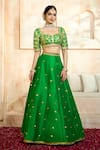 Preeti S Kapoor x AZA_Green Blouse And Lehenga Dupion Embroidered Floral Sweetheart Gota Set _Online_at_Aza_Fashions