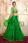 Shop_Preeti S Kapoor x AZA_Green Blouse And Lehenga Dupion Embroidered Floral Sweetheart Gota Set _Online_at_Aza_Fashions