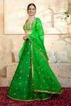 Preeti S Kapoor x AZA_Green Blouse And Lehenga Dupion Embroidered Floral Sweetheart Gota Set _at_Aza_Fashions