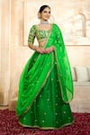 Buy_Preeti S Kapoor x AZA_Green Blouse And Lehenga Dupion Embroidered Floral Sweetheart Gota Set 