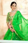 Shop_Preeti S Kapoor x AZA_Green Blouse And Lehenga Dupion Embroidered Floral Sweetheart Gota Set 