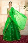 Preeti S Kapoor x AZA_Green Blouse And Lehenga Dupion Embroidered Floral Sweetheart Gota Set _Online