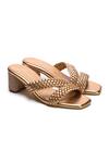 Buy_Nidhi Bhandari_Rose Gold Swarovski Braided Pattern Block Heels_at_Aza_Fashions