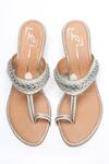 Shop_NIDHI BHANDARI_White Braided Pattern Kolhapuri Wedges _at_Aza_Fashions