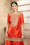 Preeti S Kapoor x AZA_Red Kurta And Sharara Dupion Embroidered Flower Notched Set _at_Aza_Fashions