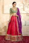 Buy_Preeti S Kapoor x AZA_Fuchsia Blouse And Lehenga Dupion Embroidered Floral V Neck Gota Vine Set _at_Aza_Fashions