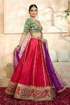 Buy_Preeti S Kapoor x AZA_Fuchsia Blouse And Lehenga Dupion Embroidered Floral V Neck Gota Vine Set _Online_at_Aza_Fashions