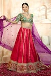 Shop_Preeti S Kapoor x AZA_Fuchsia Blouse And Lehenga Dupion Embroidered Floral V Neck Gota Vine Set _Online_at_Aza_Fashions