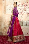 Buy_Preeti S Kapoor x AZA_Fuchsia Blouse And Lehenga Dupion Embroidered Floral V Neck Gota Vine Set 