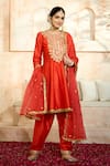 Buy_Preeti S Kapoor x AZA_Red Anarkali And Salwar Dupion Embroidered Floral Round Gota Set _at_Aza_Fashions