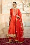 Buy_Preeti S Kapoor x AZA_Red Anarkali And Salwar Dupion Embroidered Flower Keyhole Gota Set _at_Aza_Fashions