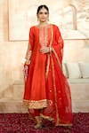 Preeti S Kapoor x AZA_Red Anarkali And Salwar Dupion Embroidered Flower Keyhole Gota Set _Online_at_Aza_Fashions