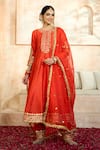 Buy_Preeti S Kapoor x AZA_Red Anarkali And Salwar Dupion Embroidered Flower Keyhole Gota Set _Online_at_Aza_Fashions