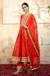 Shop_Preeti S Kapoor x AZA_Red Anarkali And Salwar Dupion Embroidered Flower Keyhole Gota Set _Online_at_Aza_Fashions