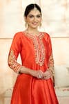 Preeti S Kapoor x AZA_Red Anarkali And Salwar Dupion Embroidered Flower Keyhole Gota Set _Online