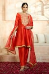 Buy_Preeti S Kapoor x AZA_Red Anarkali And Salwar Dupion Embroidered Floral Round Gota Set _Online_at_Aza_Fashions