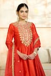 Shop_Preeti S Kapoor x AZA_Red Anarkali And Salwar Dupion Embroidered Floral Round Gota Set _Online_at_Aza_Fashions