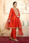 Buy_Preeti S Kapoor x AZA_Red Anarkali And Salwar Dupion Embroidered Floral Round Gota Set 