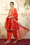 Shop_Preeti S Kapoor x AZA_Red Anarkali And Salwar Dupion Embroidered Floral Round Gota Set 