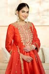 Preeti S Kapoor x AZA_Red Anarkali And Salwar Dupion Embroidered Floral Round Gota Set _Online