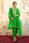 Buy_Preeti S Kapoor x AZA_Green Anarkali And Salwar Dupion Embroidered Floral Round Gota Set _at_Aza_Fashions